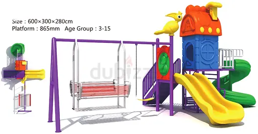 Colorful Playground Slide and Swing Set double slide round slider family chair swing