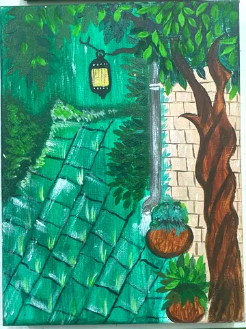 Beautiful Hand-Painted Garden Scene Artwork