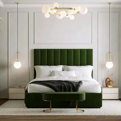 Elegant Green Brand new Queen size bed with medical mattress good Quality Queen bed storage