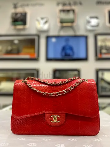 Chanel Red Python Leather Jumbo Classic Double Flap Bag (Authentic/PreOwned)