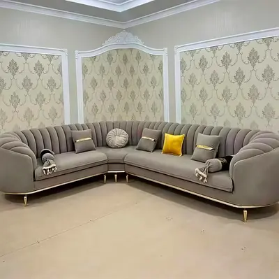Luxury Curved Channel-Tufted Sectional Sofa