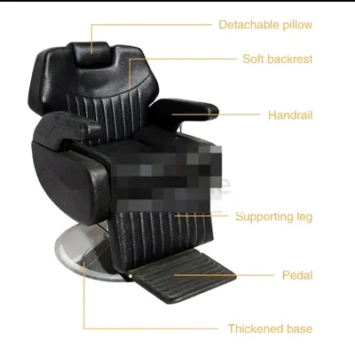 Black Reclining Barber/Salon Chair with Footrest and Detachable Headrest