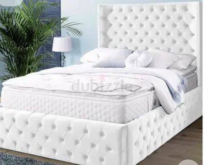Luxurious White Upholstered king size Bed with Plush Headboard