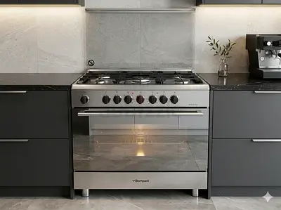 Bompani top gas oven Electric Free-standing 2in1 5 burner Cooker Stainless steel 90 cm