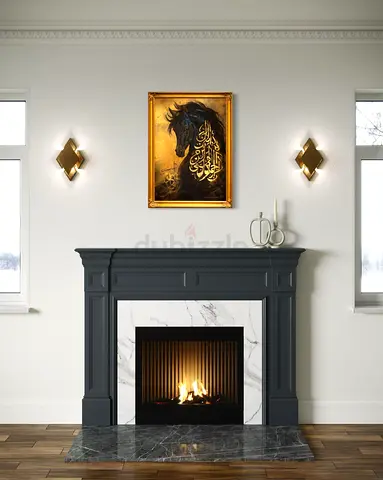 Original painting – 60x90 cm    Acrylic on canvas with gold details.   A powerful black horse compos