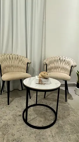 Stylish Cream Accent Chairs with Modern Coffee Table and King size bed plus memory foam mattress