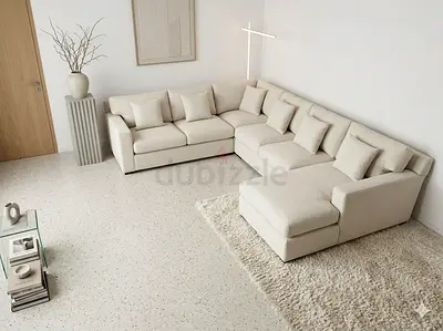 Crate and barrel beige color Ushape sofa