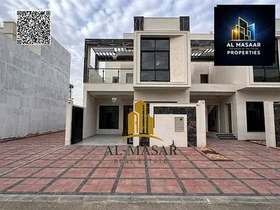 Townhouse villa for sale in Al Yasmin - Modern design, ground floor, first floor and roof with super deluxe finishes, including registration and owner