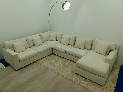 Crate and barrel beige color Ushape sofa