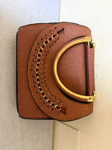 Chic Brown Handbag with Gold Accent