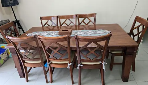 Large Wooden 8 Seater Dining Table with Chairs