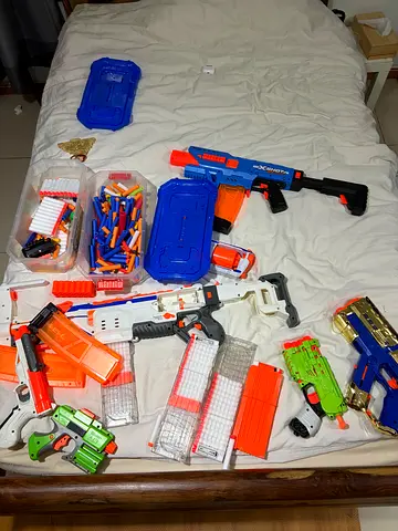 Collection of Nerf Toy Blasters and Accessories