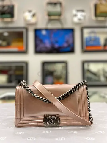 Chanel Iridescent Glazed Calfskin Medium Boy Flap Light Pink (Authentic/PreOwned)