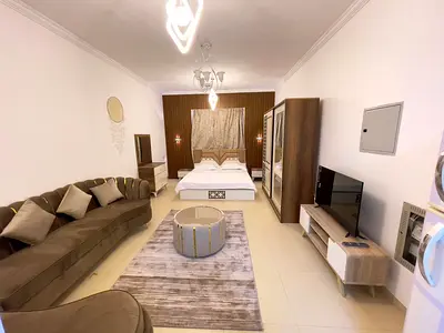 Furnished studio for rent in Yasmeen Towers Ajman, bills, internet & parking included.