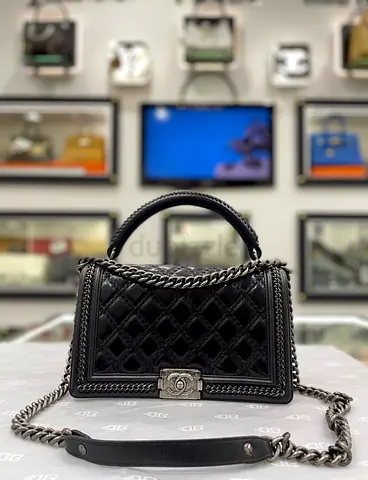 Chanel Black Quiltwd Leather Medium Wild Stitch Chain Boy Top Handle Bag (Authentic/PreOwned)
