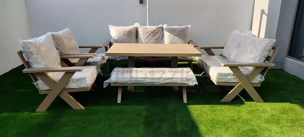 Sofa set aluminium beige hydraulic table outdoor furniture garden furniture