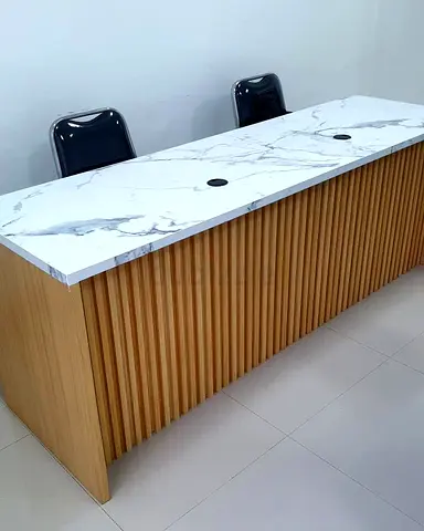 Modern Marble-Top Slatted Reception Desk