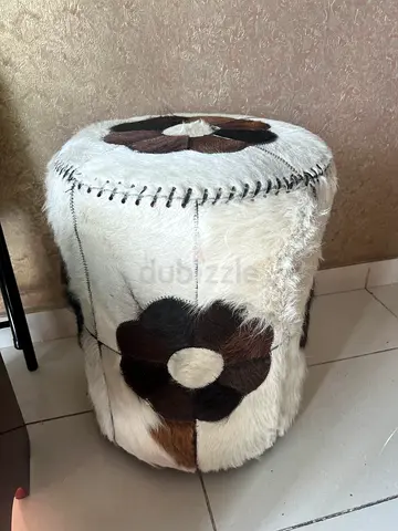 Hand-stitched cowhide pouf stool 2 pcs (different colors)