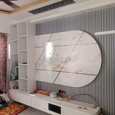 Modern Marble-Finish Geometric TV Wall Unit