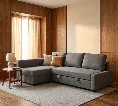 Gray L-shaped Sofa Bed with Storage