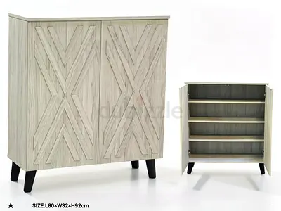 Light grey wooden storage cabinet / shoe cupboard - 80x32x92 cm