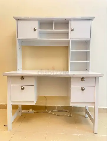 White Study Table with Storage