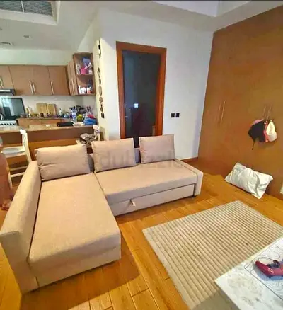 Beige L-shaped Fabric Sofa bed with Chaise - Good Condition