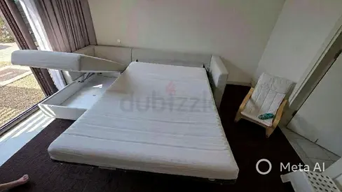 Ikea gunnared beige L shape sofa bed with mattress