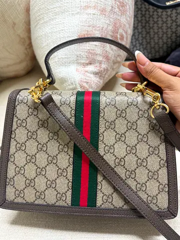 My monogram canvas crossbody bag with green-red web stripe