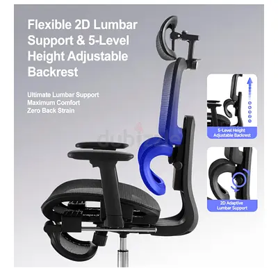 Ergonomic Chair with Footrest, Office Chair with Neck Pillow  Rubber Wheels, Desk Chair with Adjust