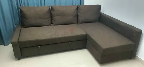 Brown L-shaped Sofa with  Storage Chaise - Good Condition