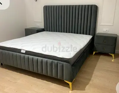 Stylish Velvet queen size  Bed Frame with Nightstands