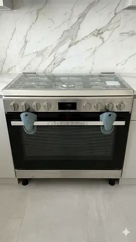 Bosch Seies 6 Cooking range full gass with fan MOSEL  HGX5H8W50M, Cast Iron, Silver, 5 Burners