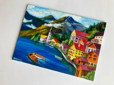 Beautiful Handmade Lake Landscape Painting