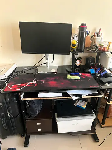 Used Computer Table (good condition) black glass top can hold a lot of weight
