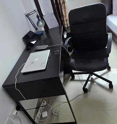 Modern Black Study Table with Ergonomic Chair