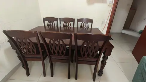 Solid Wood Dining Table with 6 Chairs
