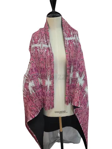 Stylish Pink and White Long Womens  Pleated Cardigan