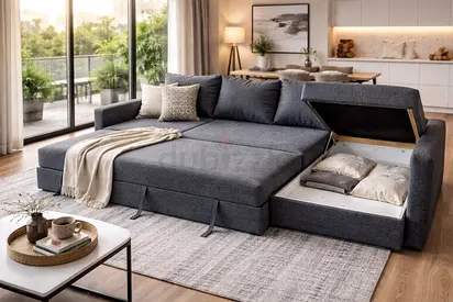 Stylish Grey Sofa Bed with Hidden Storage