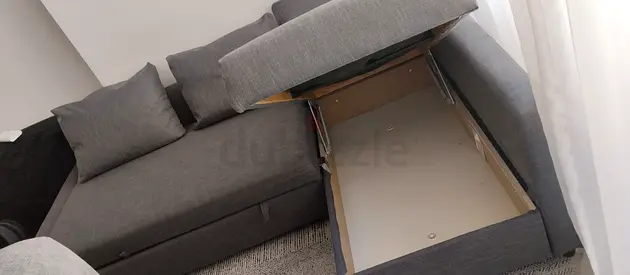IKEA L Shape Sofa cum bed with big storage and you can fix the storage left or right anyside you wan