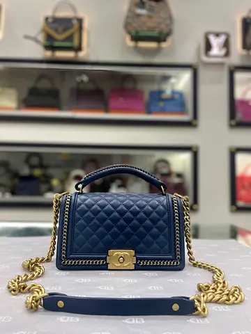 Chanel Blue New Medium Chain Around Top Handle Boy Bag (Authentic/PreOwned)