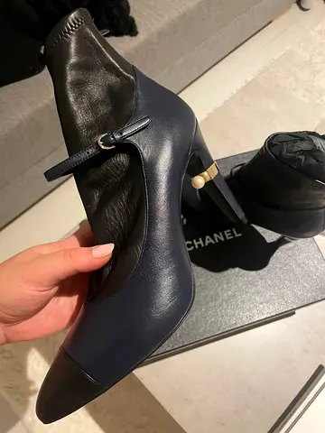 Chanel Lambskin Heeled Navy Boots