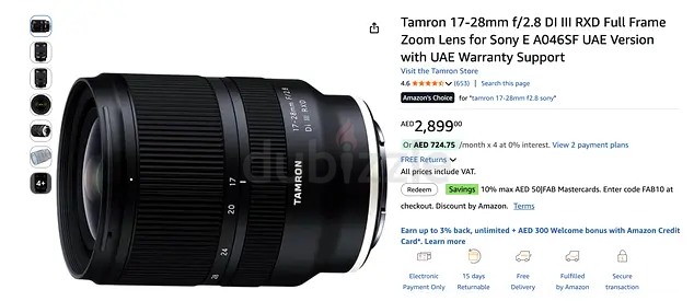 Used Tamron 17-28 2.8 FULLFRAME sony e-mount