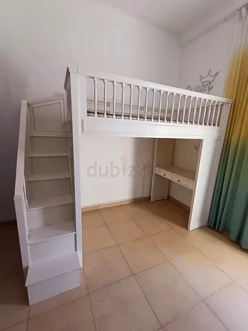 (Pottery Barn kids) Stylish White Loft Bed with Stairs