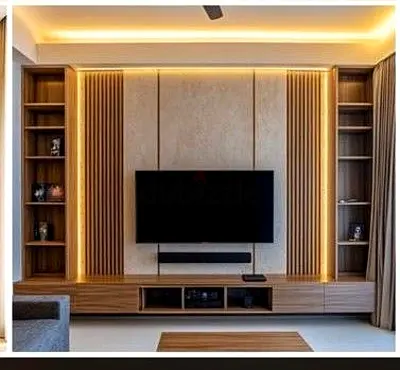 Contemporary Wood  Textured TV Wall Entertainment Unit