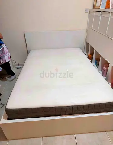 IKEA malam double‑size bed (140 × 200 cm) with 2 storage drawers underneath and an IKEA mattress ✨