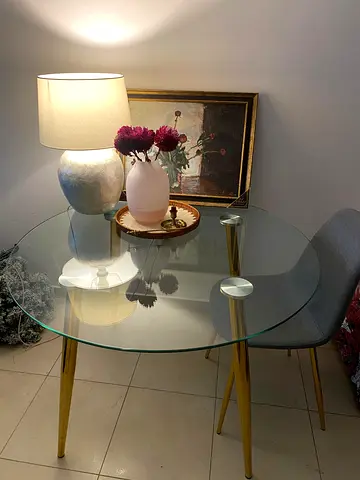 Round glass table with 3 chairs