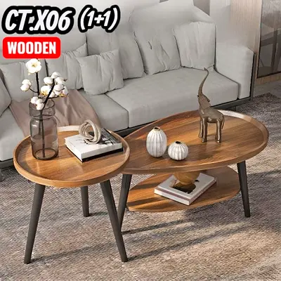 My wooden 2-piece coffee table set (oval + round)