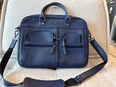 Italian Leather Elegant Navy Blue Briefcase