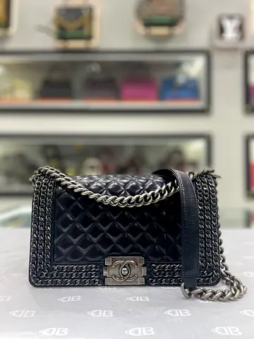 Chanel Black Leboy Enchained Medium Calfskin Leather Flap Bag (Authentic/PreOwned)